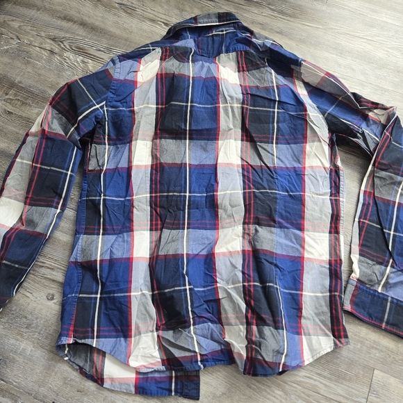 Express Navy and Red Checkered Men's Shirt - Picture 2 of 3